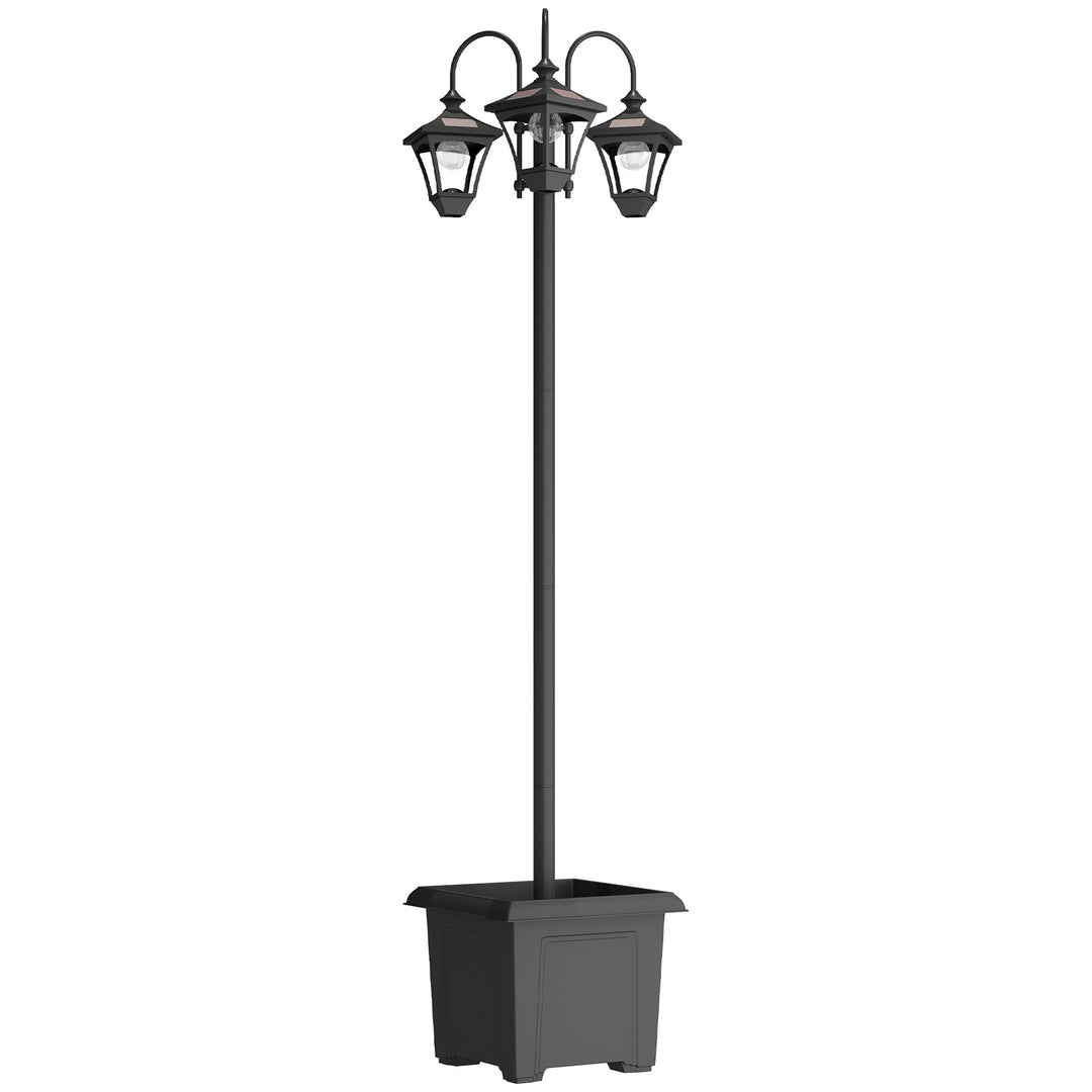Solar Lamp Post with Dusk-to-Dawn Sensor Street Light with 3-Head Plan