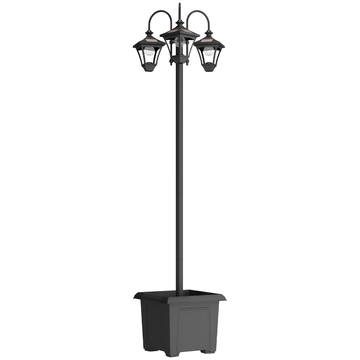 Solar Lamp Post with Dusk-to-Dawn Sensor Street Light with 3-Head Plan