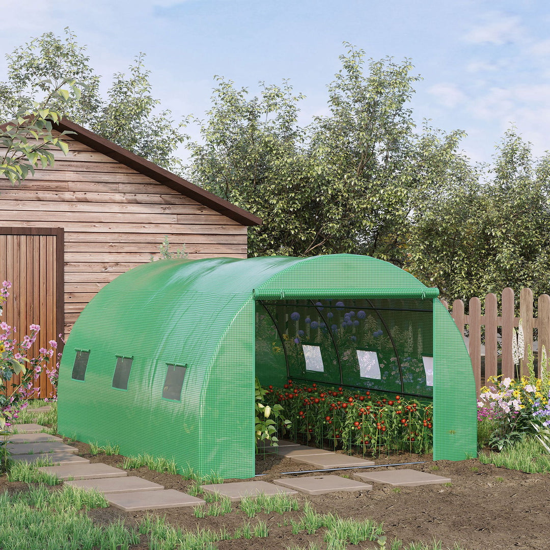 MCL Walk-in Polytunnel Greenhouse, Outdoor Garden Tunnel Greenhouse Tent with Zipped Roll-Up Door and 6 Mesh Windows, 4 x 3M