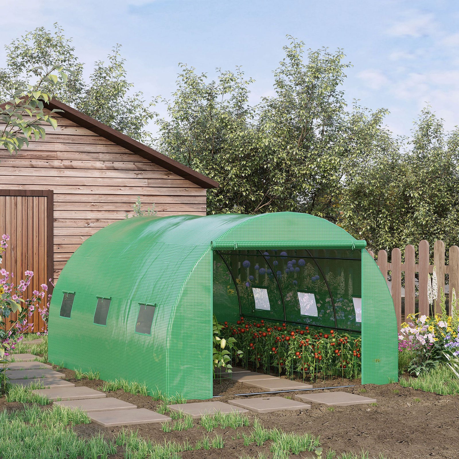 Walk-in Polytunnel Greenhouse, Outdoor Garden Tunnel Greenhouse Tent with Zipped Roll-Up Door and 6 Mesh Windows, 4 x 3M