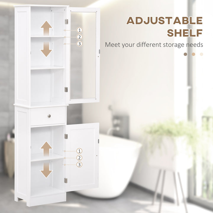 Bathroom Storage Cabinet with 3-tier Shelf Drawer Door, Floor Cabinet Free Standing Tall Slim Side Organizer Shelves, White