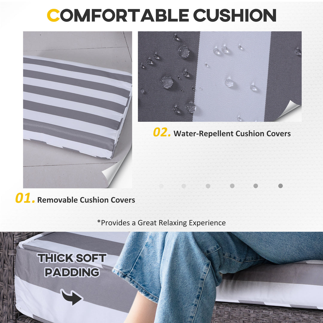 MCL 5 Pieces PE Rattan Garden Furniture Set with 10cm Thick Padded Cushions, Wicker Weave Outdoor Seating Chairs with 2 Armchairs, 2 Stools, Glass Top Table, Dark Grey