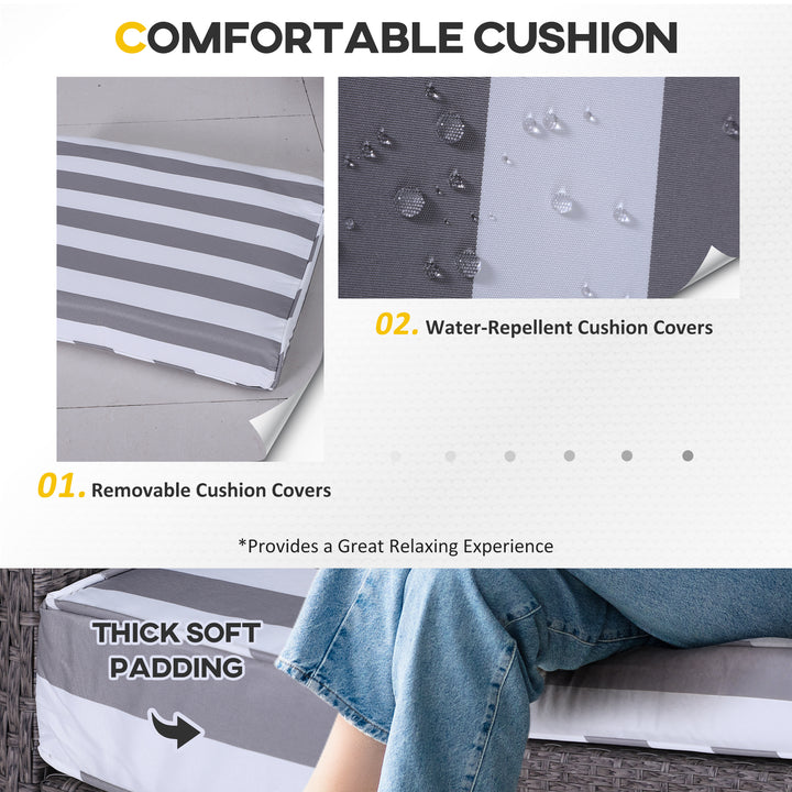 MCL 5 Pieces PE Rattan Garden Furniture Set with 10cm Thick Padded Cushions, Wicker Weave Outdoor Seating Chairs with 2 Armchairs, 2 Stools, Glass Top Table, Dark Grey