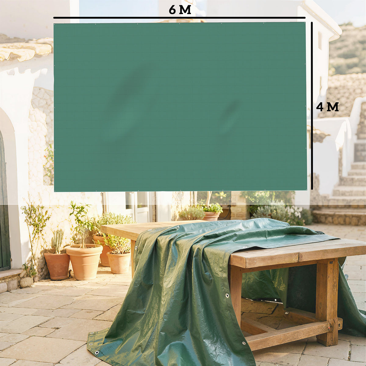 4 x 6m Waterproof Tarpaulin, 90GSM Tear-Resistant PE Tarp with Reinfor