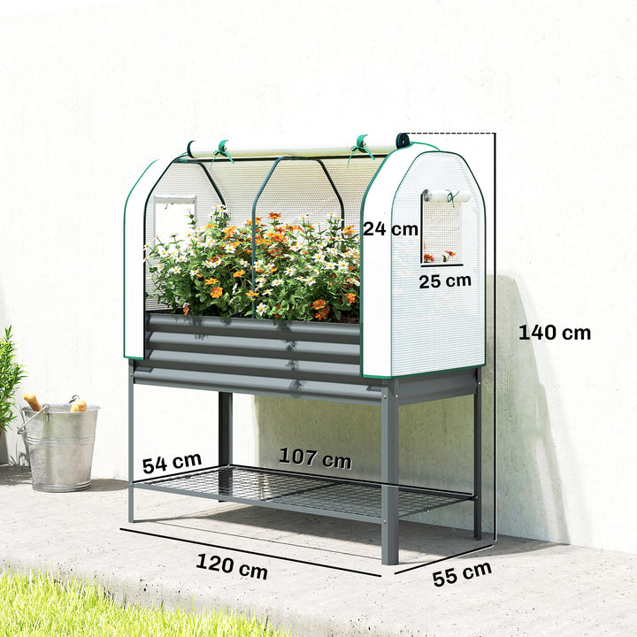 Galvanised Raised Planter with Greenhouse Cover, Metal Raised Garden B