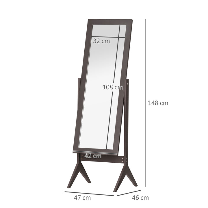 HOMCOM Dressing Mirror, Freestanding Bedroom Tall Mirror Adjustable Angle, 148x47cm, Brown | Aosom UK