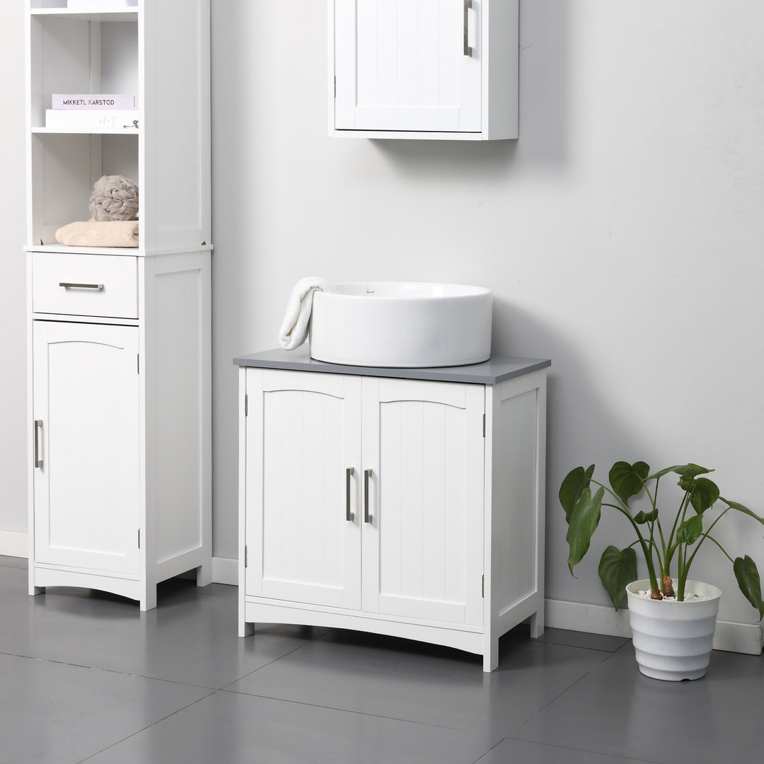 kleankin Compact Vanity Unit: Double-Door Undersink Cabinet with Adjustable Shelves, Pedestal Style for Bathroom Storage, White | Aosom UK