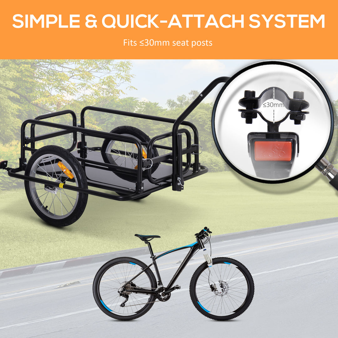 HOMCOM Bike Cargo Trailer Bicycle Cargo Storage Cart w/ Hitch Cycling Camping Luggage Storage Carrier Transport Steel Black