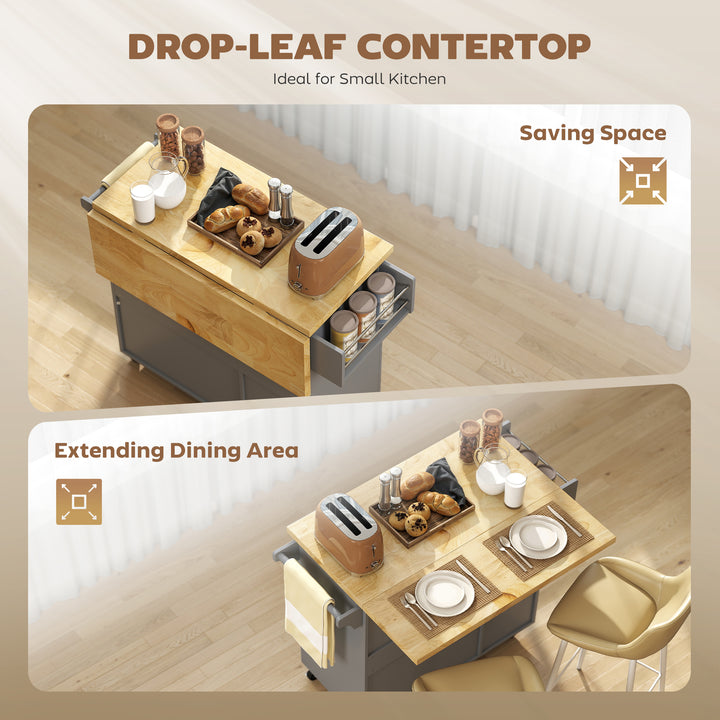 Kitchen Island on Wheels, Rolling Kitchen Storage Trolley with Drop Le