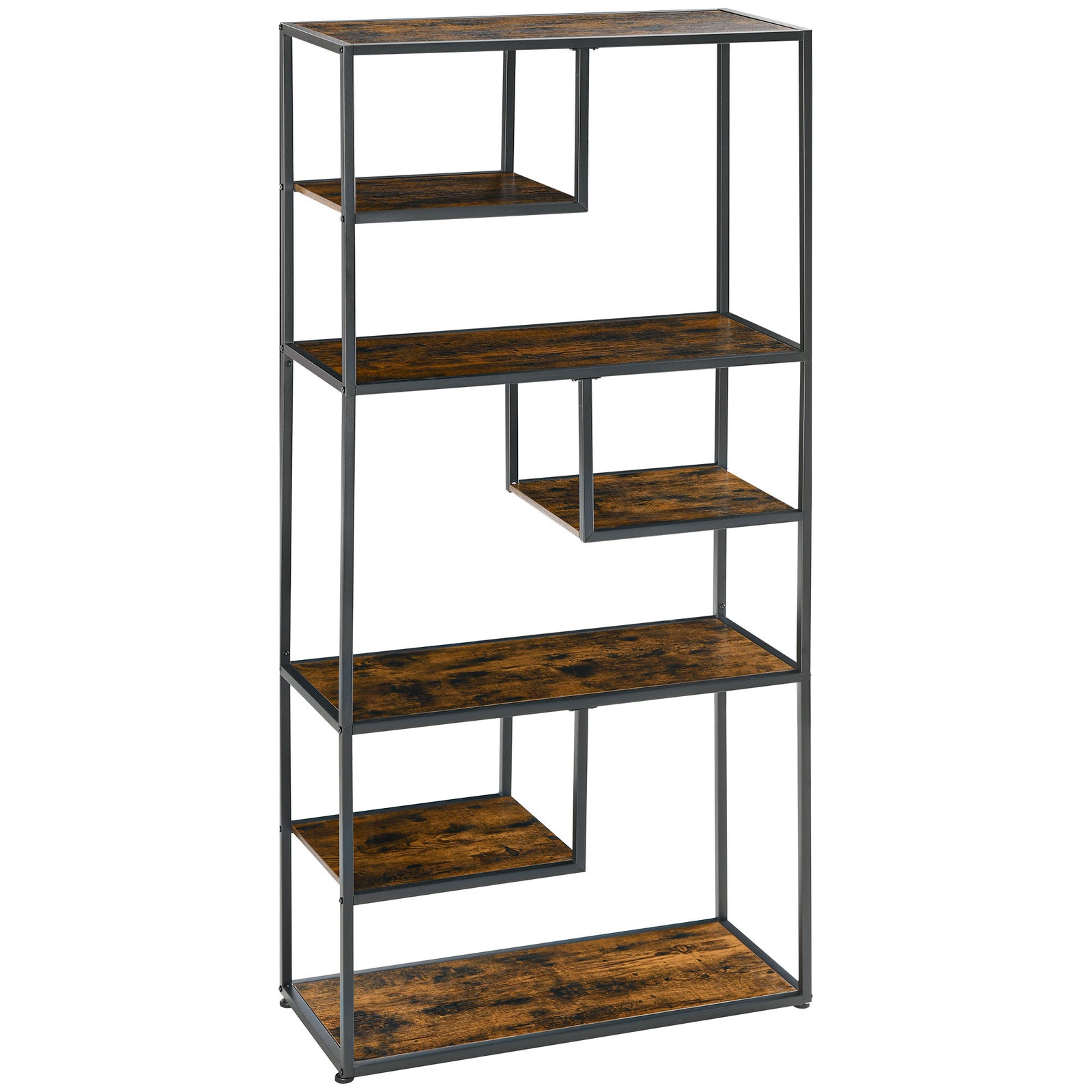 Industrial Bookcase Shelf, 6 Tier Metal Shelving, Storage Shelves for Living Room, Home Office, Bedroom, Rustic Brown