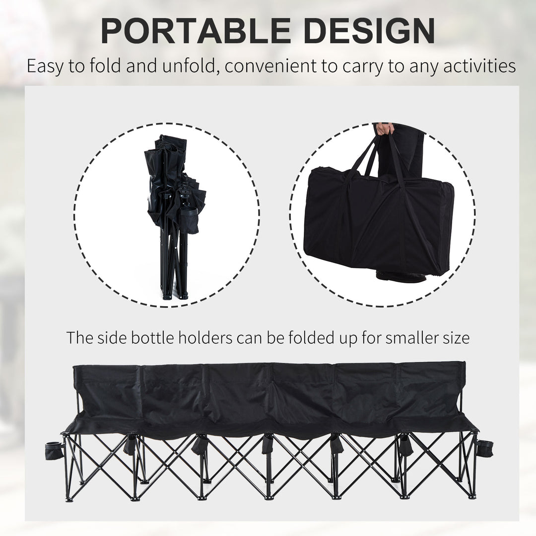 6 Seater Folding Camping Chair with Cup Holder & Carry Bag - Black