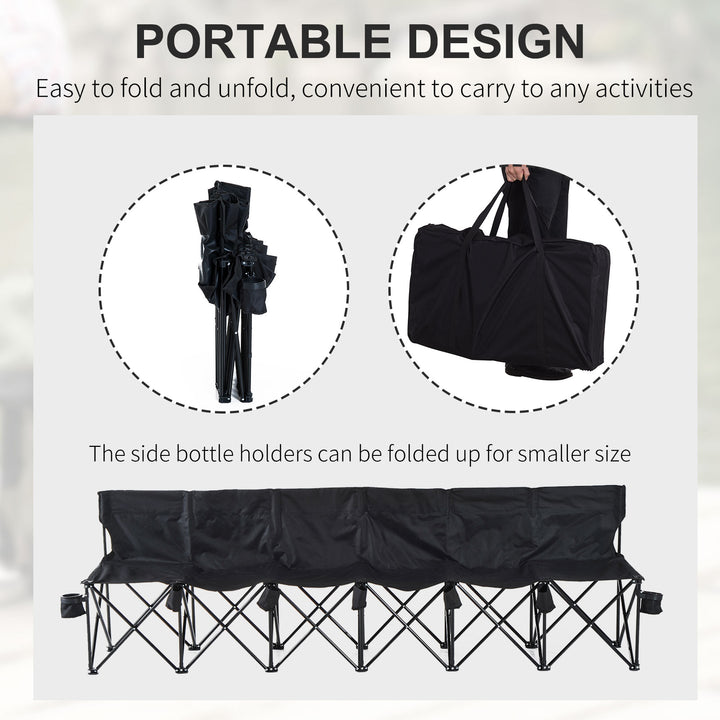6 Seater Folding Camping Chair with Cup Holder & Carry Bag - Black