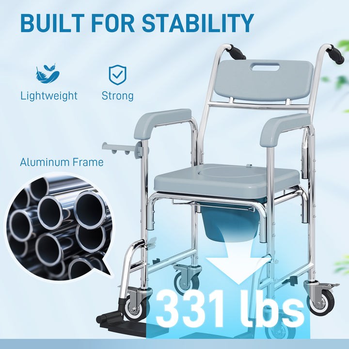 Rolling Shower Wheelchair for Seniors, Bedside Commode Chair with Locking Wheels, Seat, Backrest, Arms
