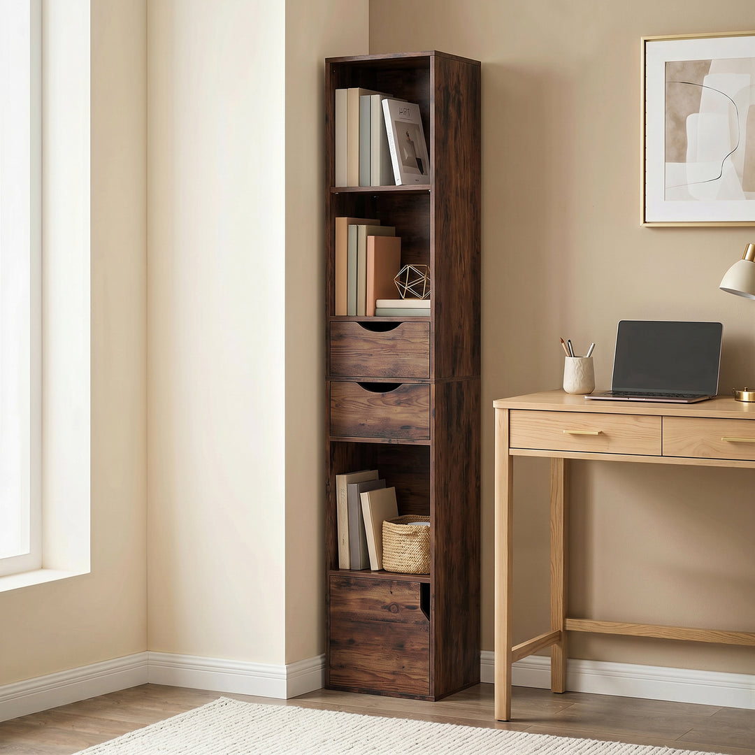 Bookcase with Drawers Adjustable Shelf Bookshelf with 2 Drawers and Ca
