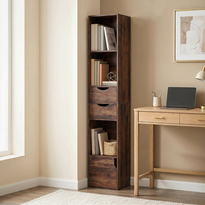 Bookcase with Drawers Adjustable Shelf Bookshelf with 2 Drawers and Ca