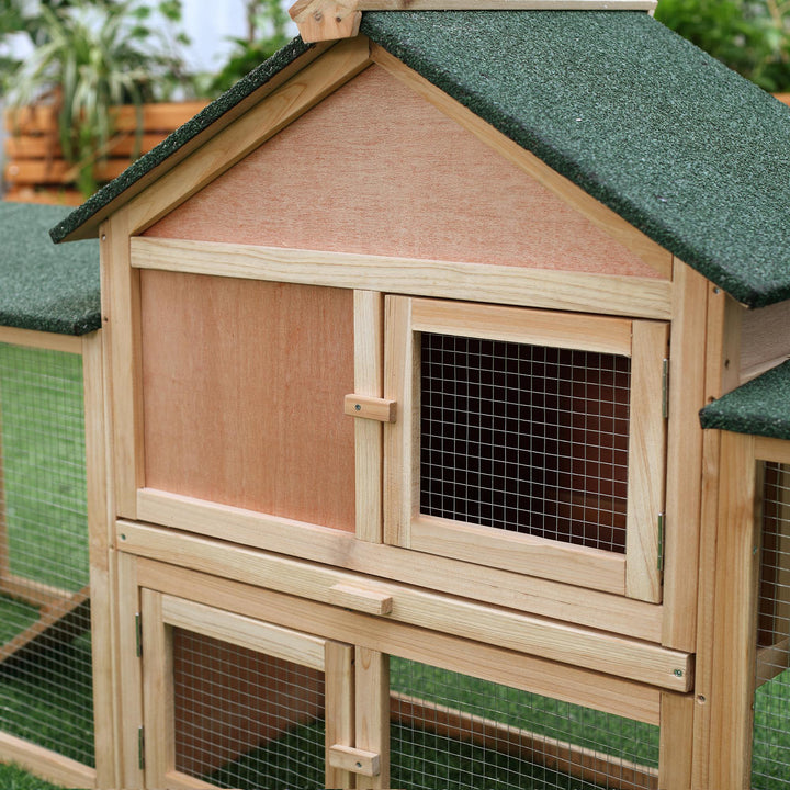 MCL Large Rabbit Hutch Outdoor Wooden Guinea Pig Hutch with Run, 2 Storey Bunny House 210 x 45.5 x 84.5 cm