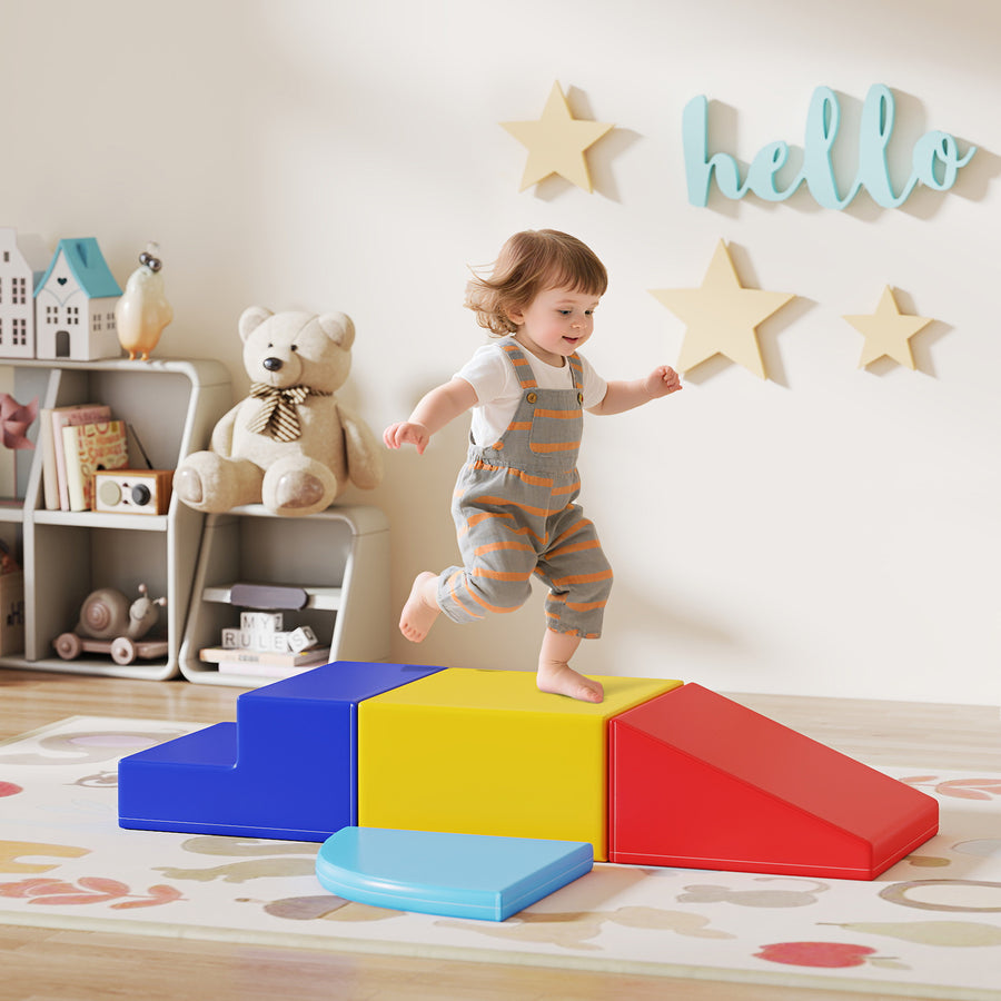 Soft Play 4-piece Climb and Crawl Foam Toddler Stairs and Ramp Colorful Children's Educational Software Activity Toys for Baby Preschooler