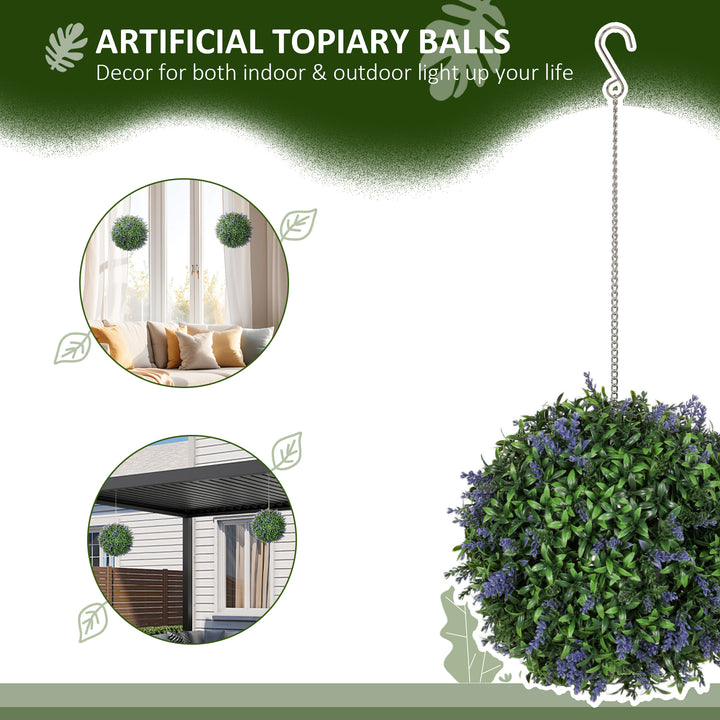 Set of 2 Artificial Plant Topiary Balls, UV-protected Fake Decorative Plants, Faux Plants for Home Indoor Outdoor Decor, 27cm, Purple