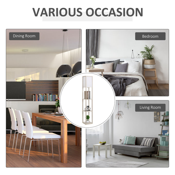 3-Tier Floor Lamp, Floor Light with Storage Shelf, Reading Standing Lamp with Acrylic Shade for Living Room, Bedroom, Kitchen, Dining Room, Office, Dorm, 160cm, Oak