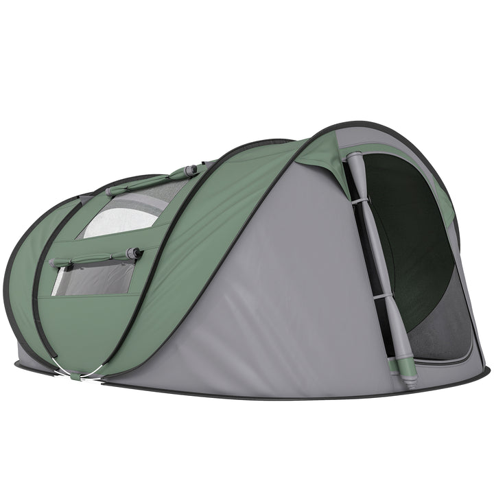 4 Person Pop-up Camping Tent Family Tent with Ground Sheet, 4 Windows and Portable Carry Bag for Beach Outdoor Trip, Dark Green