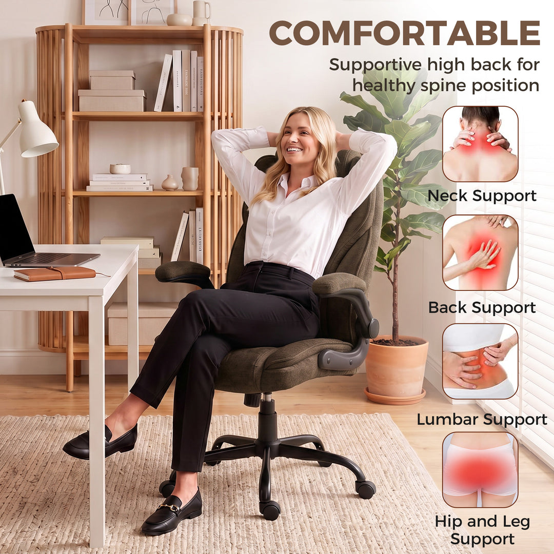 Office Chair, Ergonomic Desk Chair with Flip-up Armrest, Pocket Spring