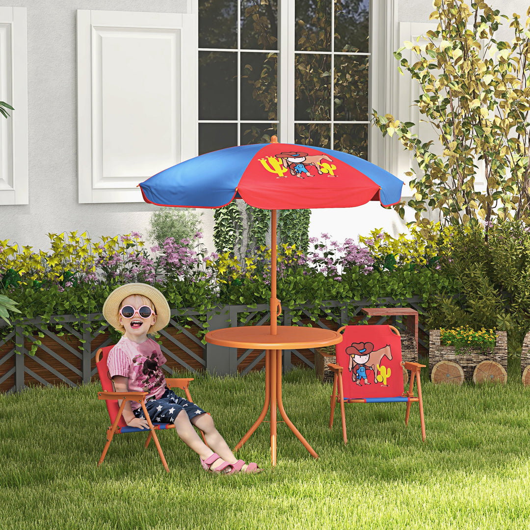 Outsunny Cowboy Campout: Children's Picnic Set with Foldable Seats, Adjustable Parasol, Durable Outdoor Delight | Aosom UK