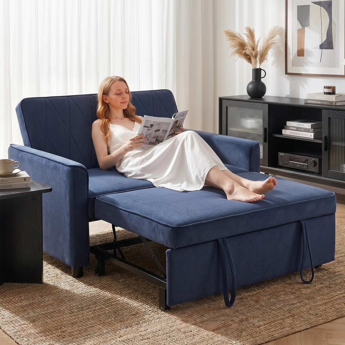 2 Seater Sofa Bed, 3-in-1 Convertible Pull Out Sleeper Sofa with Click