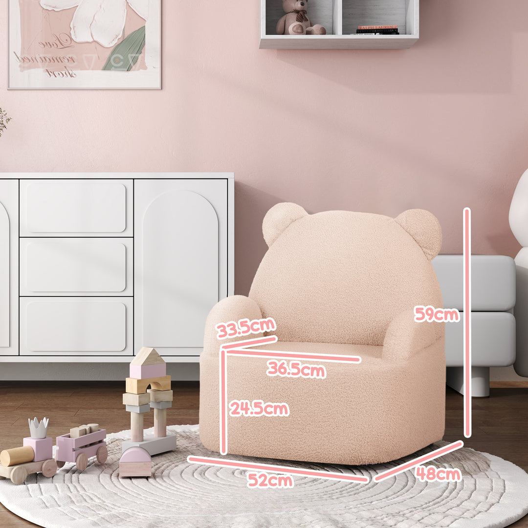 AIYAPLAY Kids Sofa Kids Armchair, Bear Shaped Toddler Chair for Bedroom Playroom Living Room, Aged 18 Months to 3 Years, Pink | Aosom UK