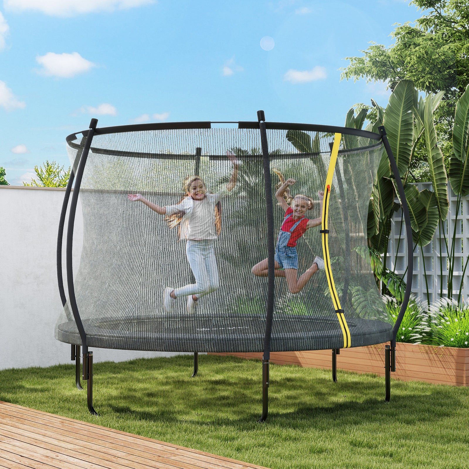 SPORTNOW 8ft Outdoor Trampoline with Enclosure Net, Spring Cover, Black