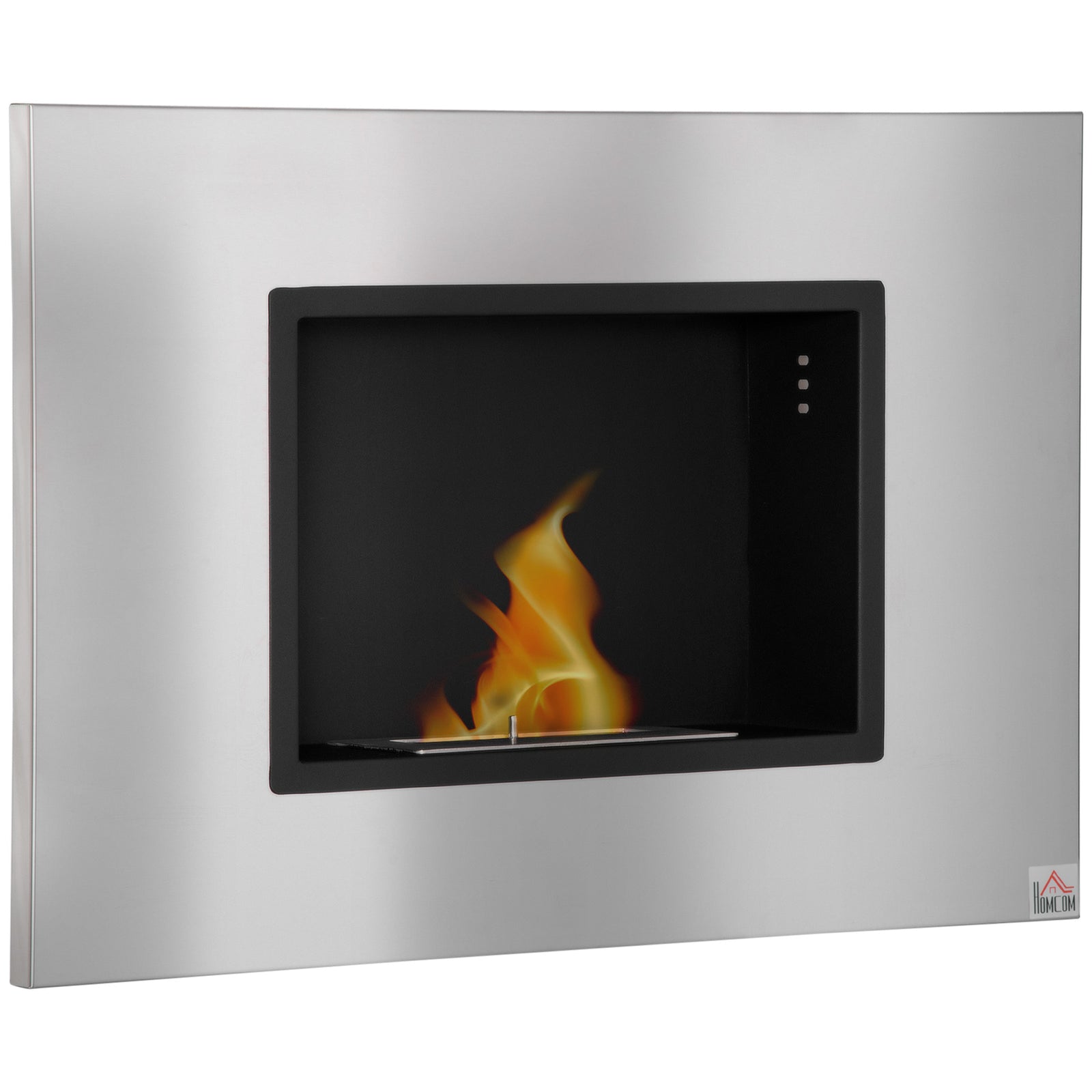 Wall Mounted Ethanol Fireplace, Stainless Steel Bioethanol Heater Stove Fire with 1.2L Tank, 3 Hour Burning Time, Silver