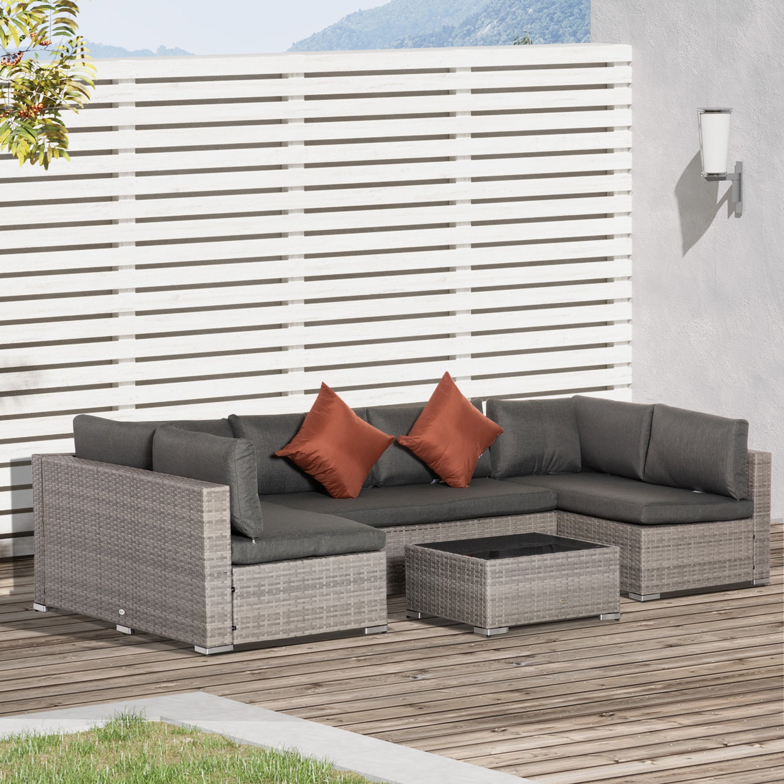 Four-Piece Half-Square Rattan Sofa Set - Mixed Grey