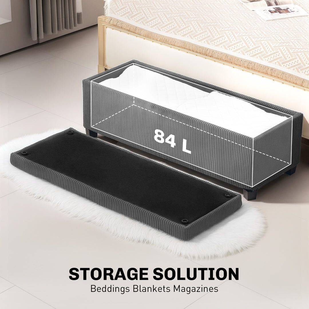 84L Corduroy Storage Ottoman - Grey