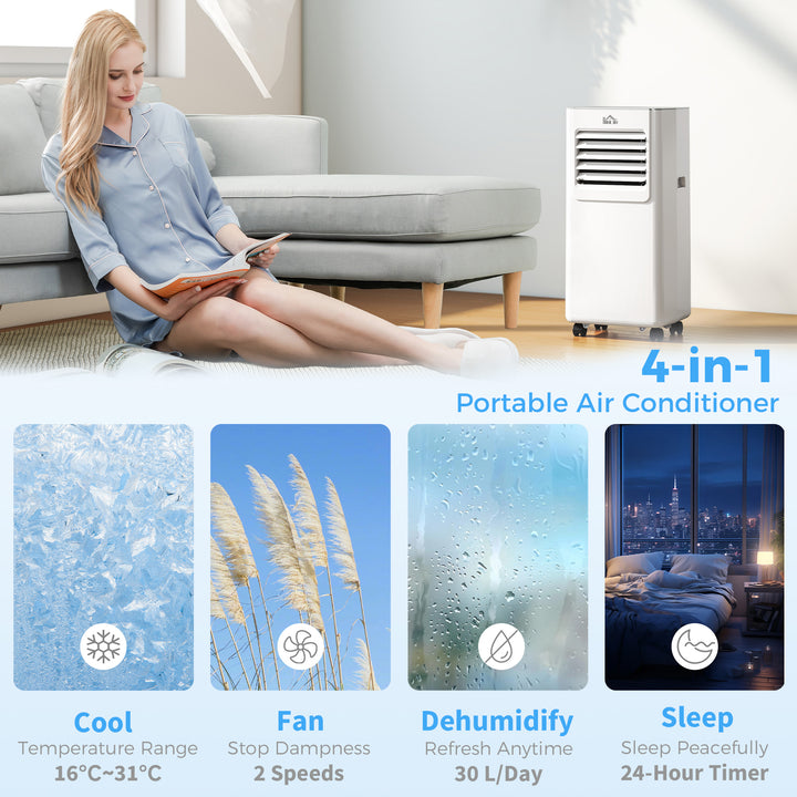 MCL 7000 BTU Air Conditioning Unit, 3-in-1 Portable Air Conditioner, Dehumidifier, Cooling Fan with 2 Speeds, 24H Timer, Remote Control, LED Display, Window Venting Kit, 15m²
