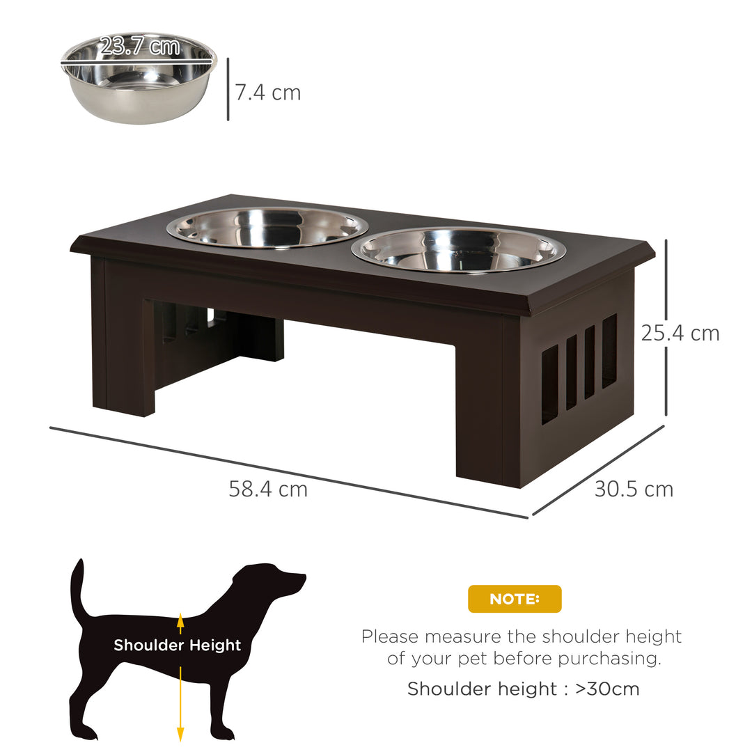 Raised Dog Feeding Bowls with Stand, Stainless Steel for Medium Dog, 58L x 31W x 25H cm - Brown