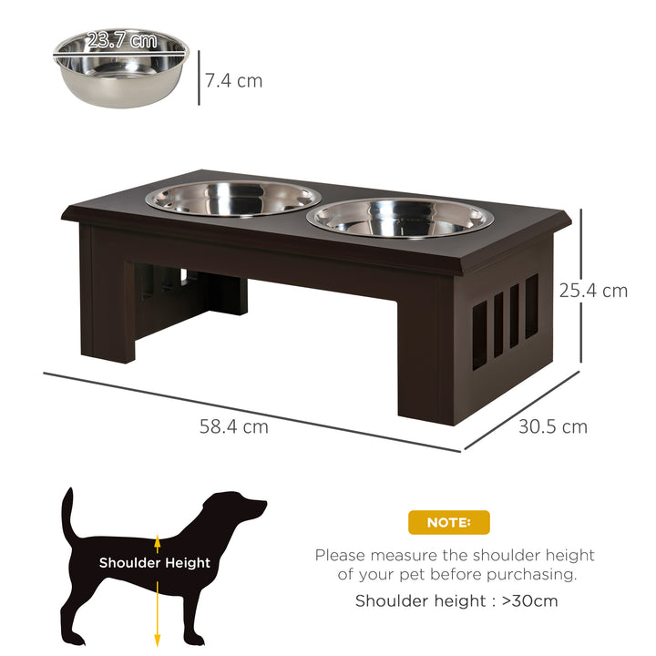 Raised Dog Feeding Bowls with Stand, Stainless Steel for Medium Dog, 58L x 31W x 25H cm - Brown