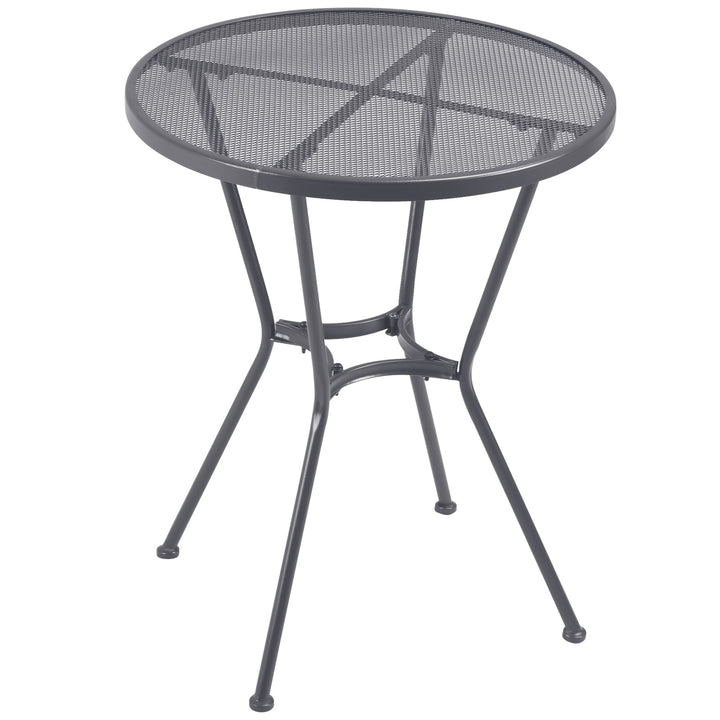 Outsunny 60cm Round Bistro Table, Metal Outdoor Furniture with Mesh Tabletop for Patio, Balcony, Dark Grey | Aosom UK