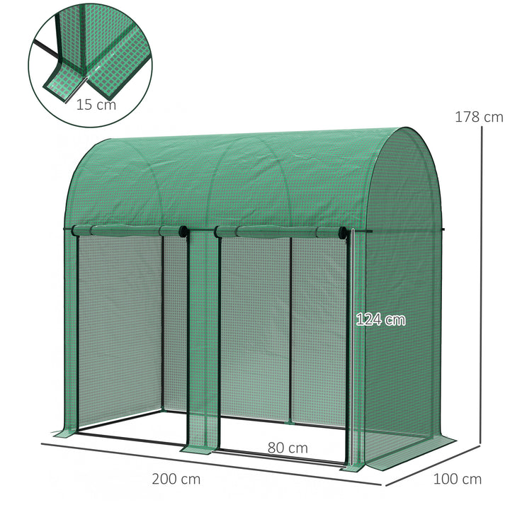 200 x 100cm Walk-In Greenhouse, with Zipped Doors - Green