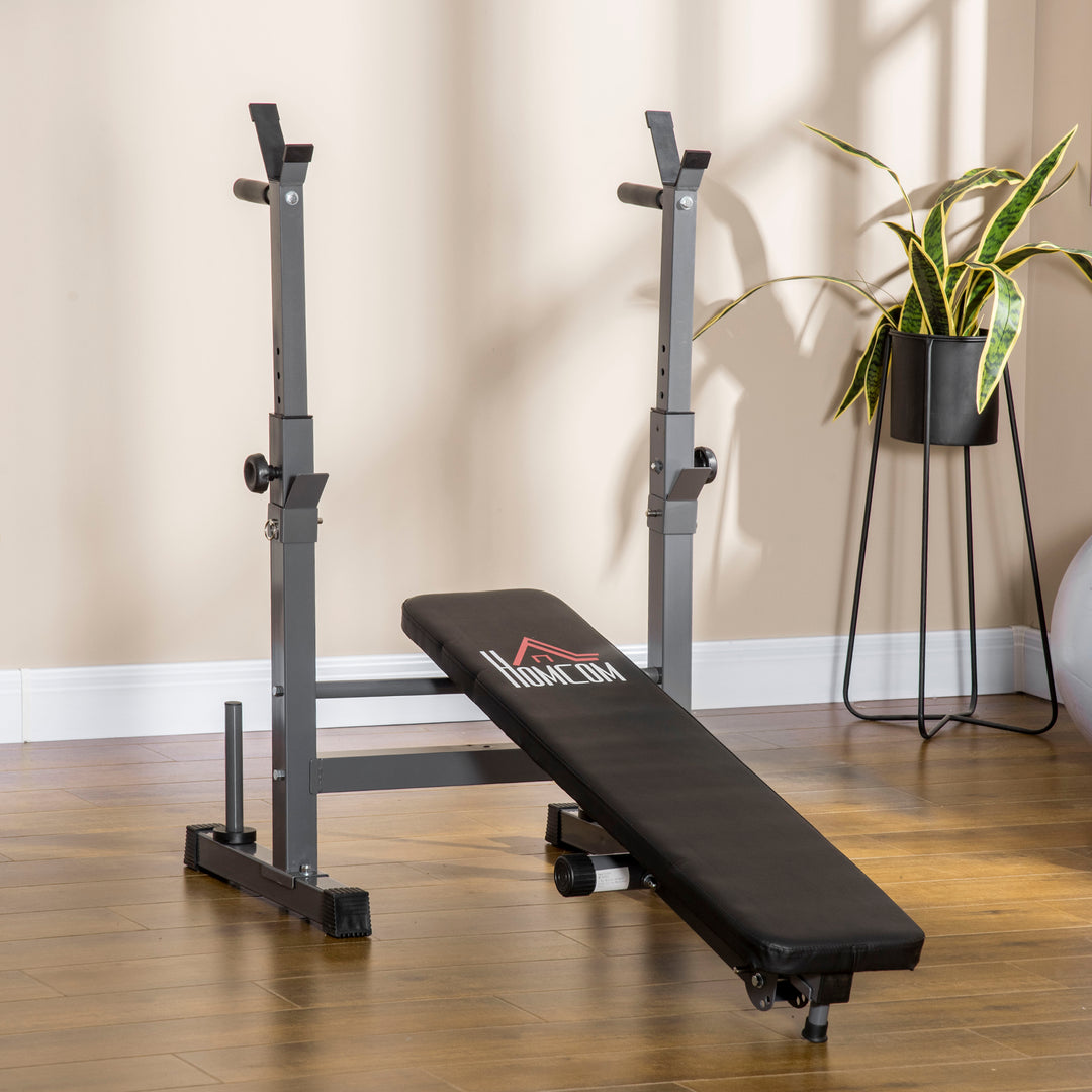 Adjustable Weight Bench, Foldable Bench, with Barbell Rack, Grey