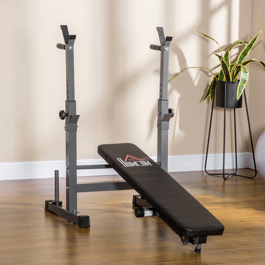 Adjustable Weight Bench, Foldable Bench, with Barbell Rack, Grey