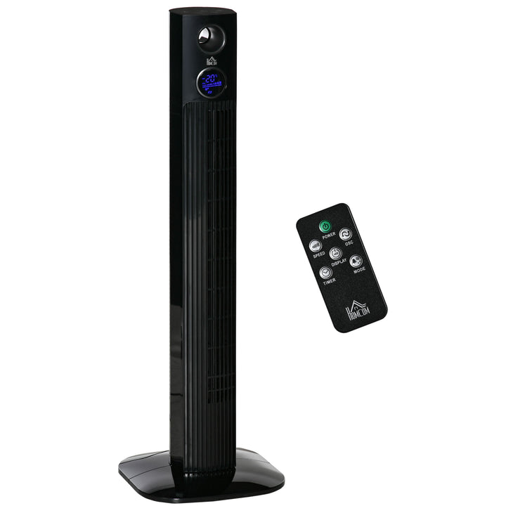 38" Freestanding Tower Fan Cooling with Aroma Function, Oscillating, 12h Timer, LED Sensor Panel, Remote Controller, 3 Modes, for Bedroom, Black