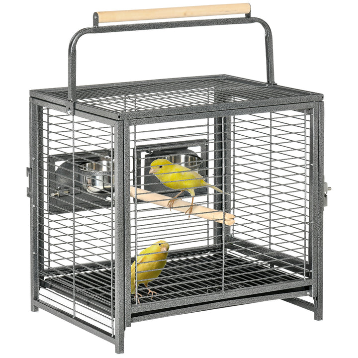 PawHut Metal Bird Cage, Portable Parrot Carrier for Green Cheek, Canary, Parakeet, Cockatiel, with Wooden Perch, Black | Aosom UK