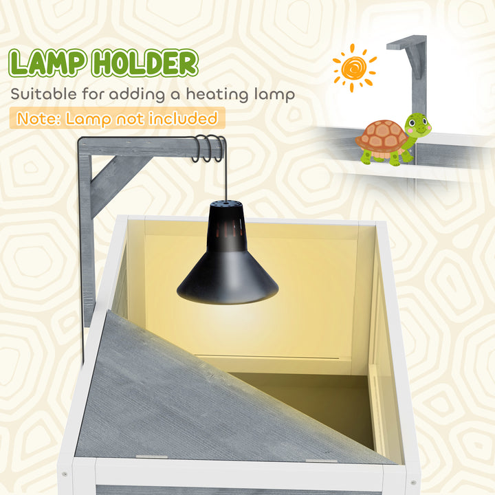 Wooden Tortoise House with Storage Shelf, Clear Observation Windows, Lamp Holder, Openable Top, Built-in Tray, Grey