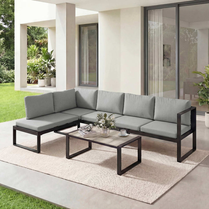 4 Piece Garden Furniture Set, Garden Sofa Set with 2 Loveseats, Armles