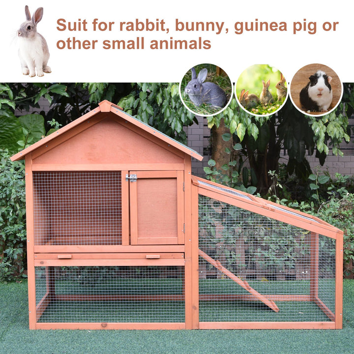 PawHut Small Animal Two-Level Fir Wood Hutch w/ Slide Out Tray Red/Brown