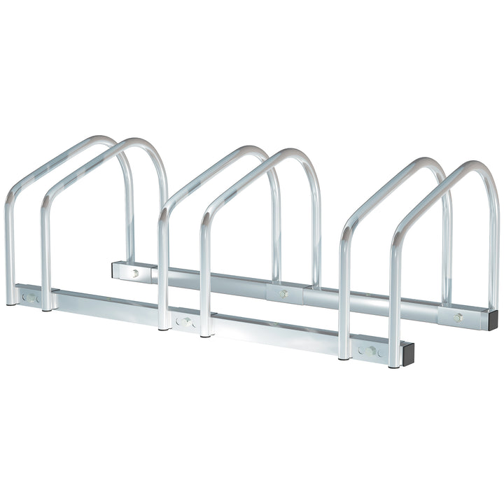 HOMCOM Bicycle Parking Stand for 3 Bikes, Floor or Wall Mount, Cycle Storage Locking Rack, Silver | Aosom UK