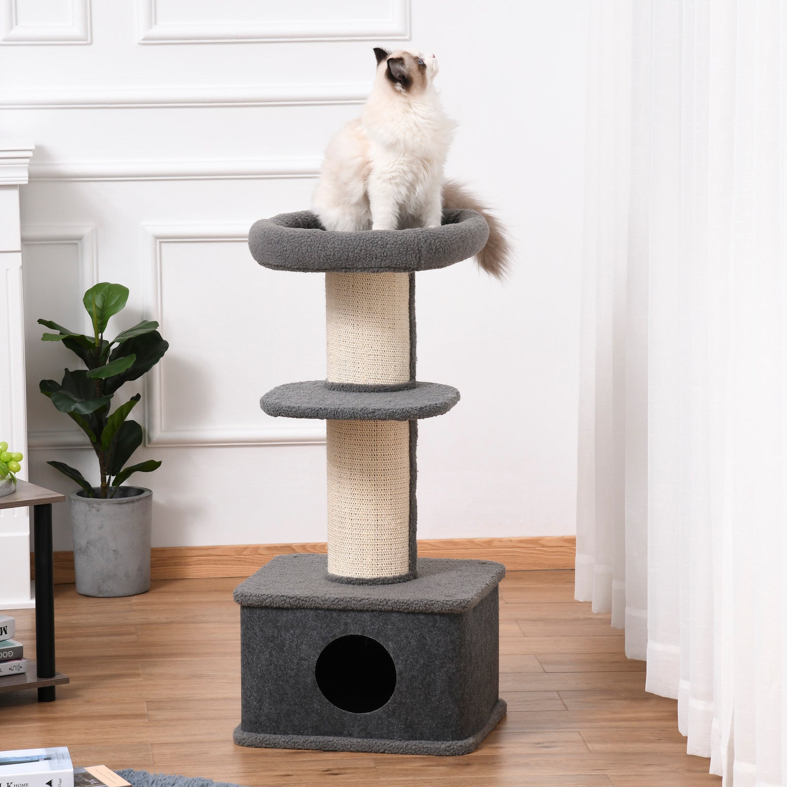 96cm Cat Tree for Indoor Cats Kitten Tower Multi level Activity Center Pet Furniture with Sisal Scratching Post Condo Removable Cover Grey