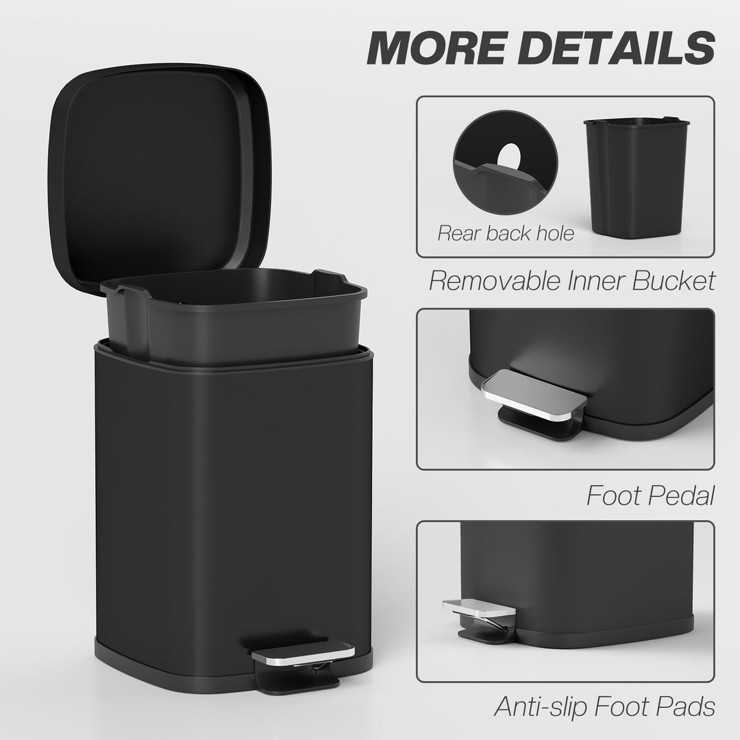 12L Modern Boxy Metal Home Kitchen Bin - Black