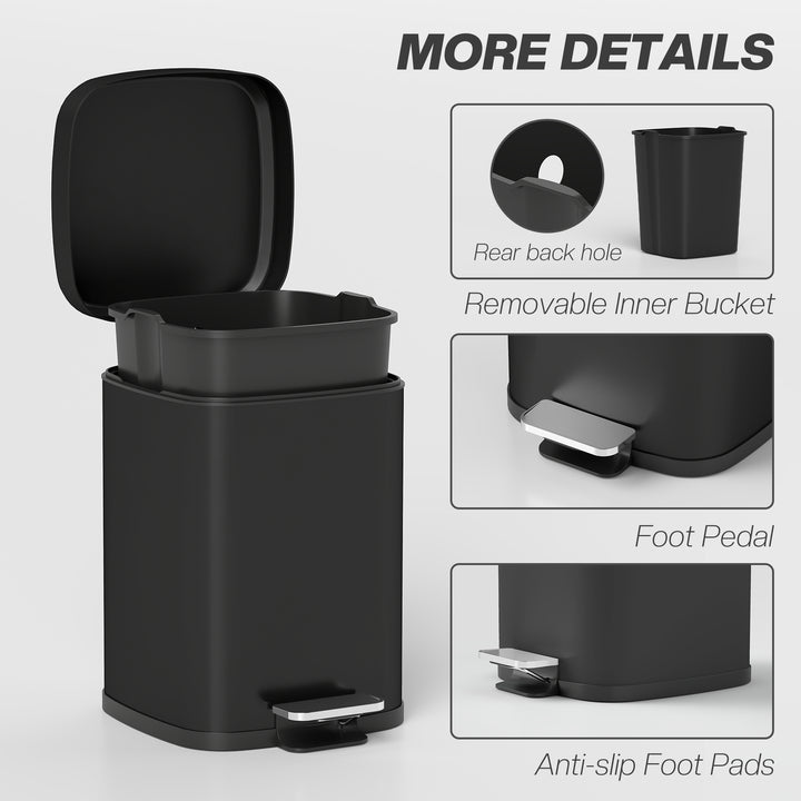 12L Modern Boxy Metal Home Kitchen Bin - Black