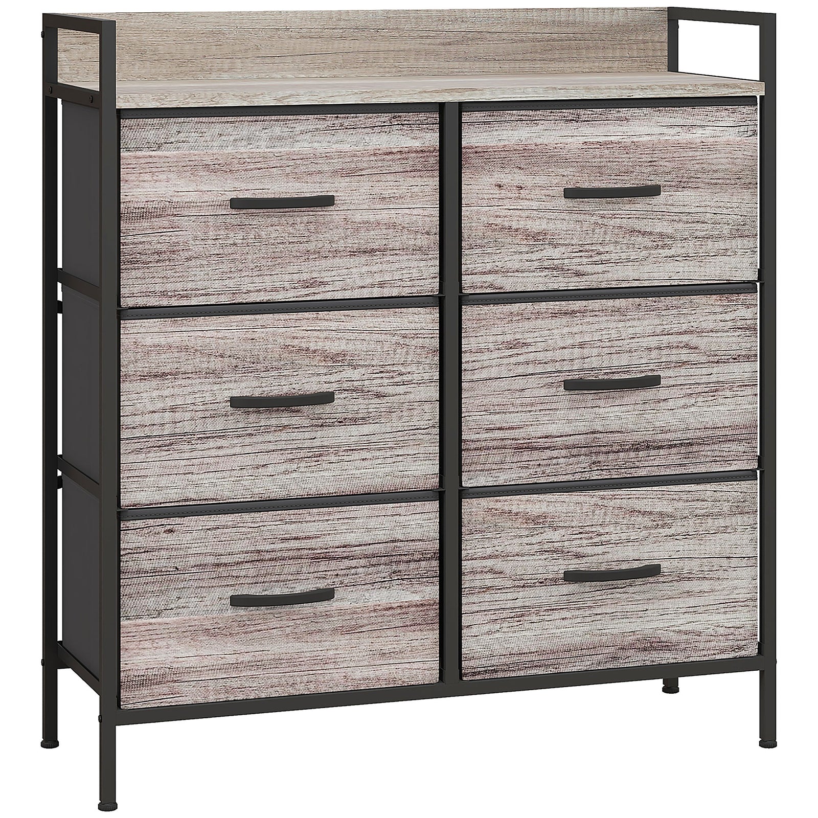 Rustic Chest of Six Fabric Drawers - Grey Wood Effect