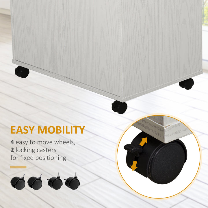 Kitchen Storage Unit, Modern Microwave Stand Trolley Cart, Sideboard with Cabinet, Locking Wheels, Shelf for Living Room, Dining Room, White